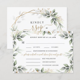 Groen & Goud 3 Drie Keuze Maaltijd Rustieke Bruilo RSVP Kaartje