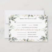 Groen & Goud 3 Driegangenkeuze Rustieke Trouwdag RSVP Kaartje (Voorkant)