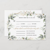 Groen & Goud 3 Driegangenkeuze Rustieke Trouwdag RSVP Kaartje (Voorkant / Achterkant)