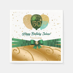 Groen & Goud 50e Verjaardag Zijden Ballon Servet