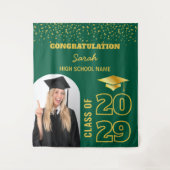 Groen & Goud Aangepast Afstuderen Achtergrond met  Wandkleed (Voorkant)