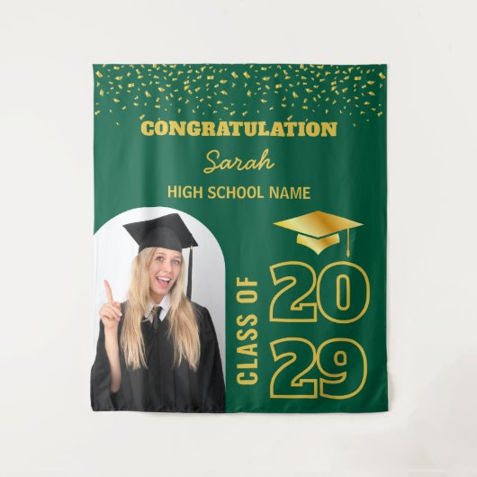 Groen & Goud Aangepast Afstuderen Achtergrond met Wandkleed (Voorkant)