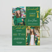 Groen & Goud Aangepaste Foto Afstudeerfeest Kaart (Staand voorkant)
