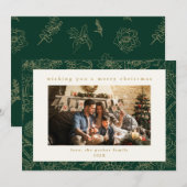 Groen & Goud Aangepaste Foto Kerstvakantie Kaart (Voorkant / Achterkant)