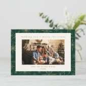 Groen & Goud Aangepaste Foto Kerstvakantie Kaart (Staand voorkant)
