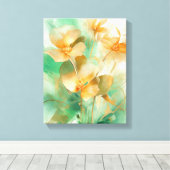 Groen & Goud Abstract Bloemendoek Wandkunst 3 Canvas Afdruk (Insitu (Houten vloer))