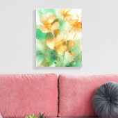 Groen & Goud Abstract Bloemendoek Wandkunst 3 Canvas Afdruk (Insitu (Woonkamer))