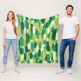 Groen Goud Abstract Penseelstreken Patroon Fleece Deken