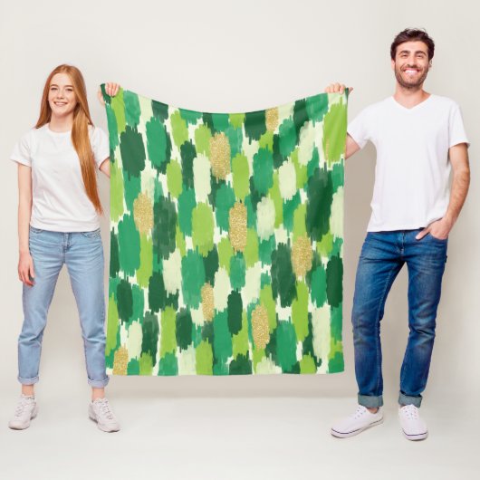 Groen Goud Abstract Penseelstreken Patroon Fleece Deken (In situ)