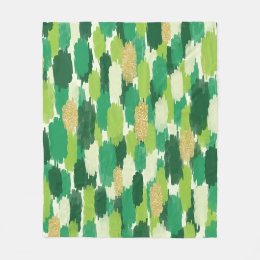 Groen Goud Abstract Penseelstreken Patroon Fleece Deken (Voorkant)