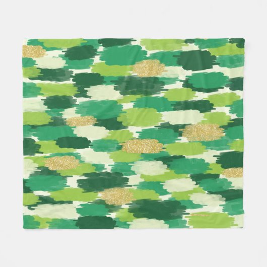Groen Goud Abstract Penseelstreken Patroon Fleece Deken (Voorkant (Horizontaal))