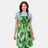 Groen Goud Abstract Penseelstreken Patroon Monogra Schort (Gedragen)