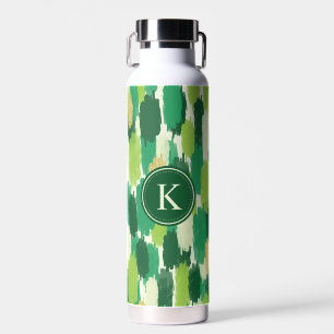Groen Goud Abstract Penseelstreken Patroon Monogra Waterfles