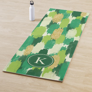 Groen Goud Abstract Penseelstreken Patroon Monogra Yogamat