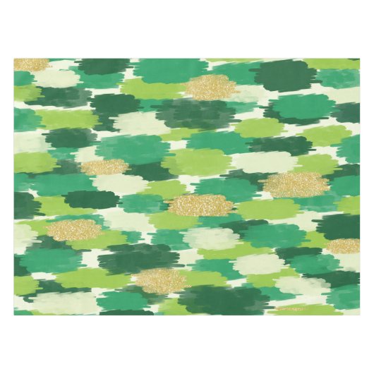 Groen Goud Abstract Penseelstreken Patroon Tafelkleed (Voorkant (Horizontaal))