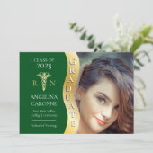 Groen |Goud Afgestudeerd Golf Caduceus RN Verpleeg Aankondiging (Staand voorkant)