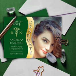 Groen |Goud Afgestudeerd Golf Caduceus RN Verpleeg Aankondiging