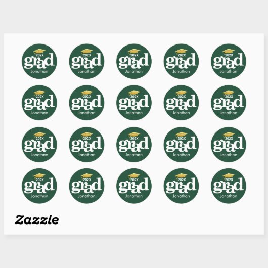 Groen Goud Afstuderen Vet Typografie Modern Ronde Sticker (Vel)