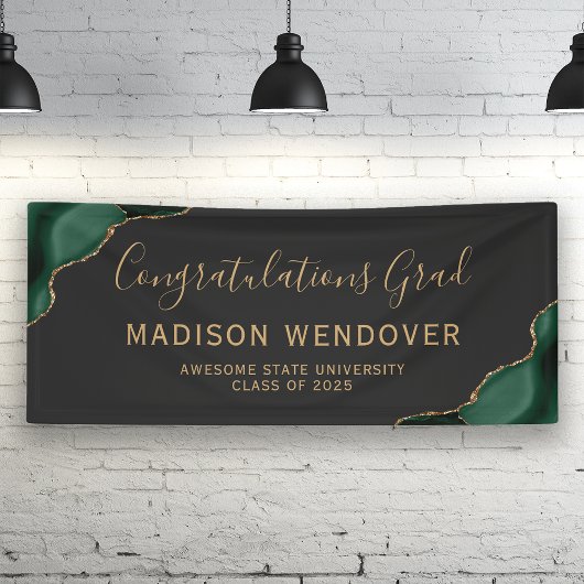 Groen Goud Agate Donker Felicitaties Afstuderen Spandoek