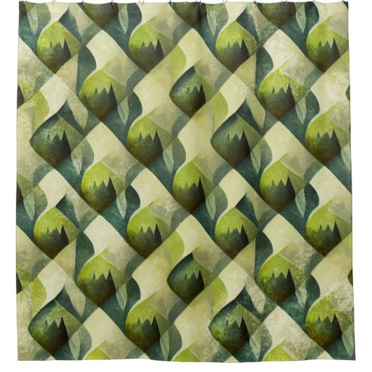 Groen Goud Art Deco Geometrisch Patroon Douchegordijn (Voorkant)