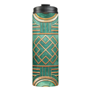 GROEN & GOUD ART DECO KAN KIJKEN PATROON THERMOSBEKER