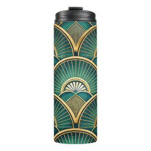 GROEN & GOUD ART DECO KAN KIJKEN PATROON THERMOSBEKER