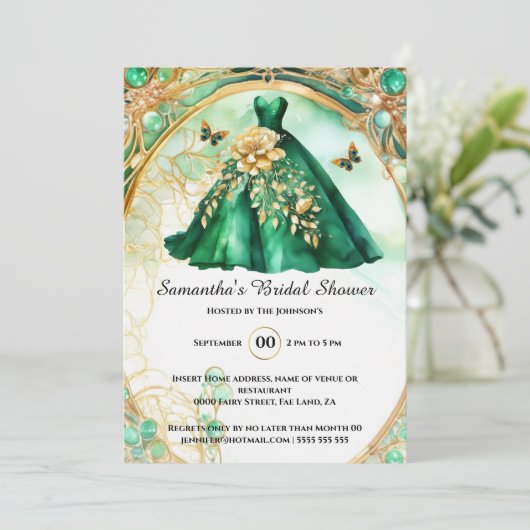 Groen goud balgons bloemenvlinder bruid te zijn kaart (Staand voorkant)