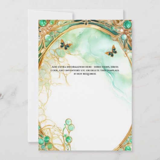 Groen goud balgons bloemenvlinder bruid te zijn kaart (Achterkant)