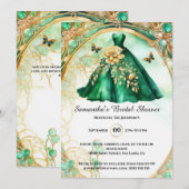 Groen goud balgons bloemenvlinder bruid te zijn kaart (Voorkant / Achterkant)