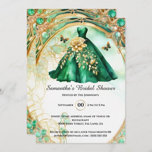 Groen goud balgons bloemenvlinder bruid te zijn kaart (Voorkant / Achterkant)