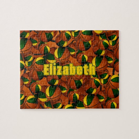 Groen goud basketbal meisjes jongens team kleuren legpuzzel (Horizontaal)