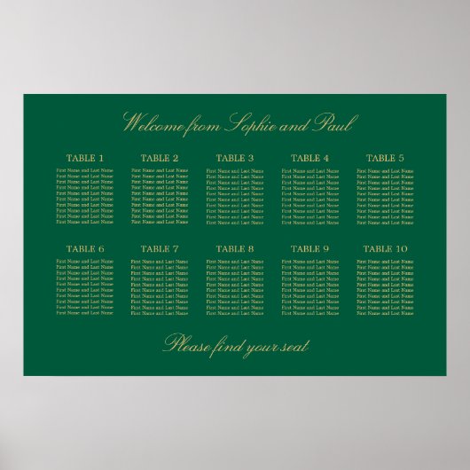 Groen Goud Beige 10 Tafel Stoelen Chart Poster (Voorkant)