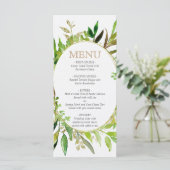 Groen & Goud Blad Ingelijste bladeren Bruiloft Men Menu (Staand voorkant)