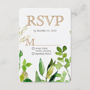 Groen & Goud Blad Ingelijste Bladeren Bruiloft RSV RSVP Kaartje