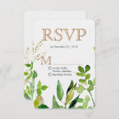 Groen & Goud Blad Ingelijste Bladeren Bruiloft RSV RSVP Kaartje (Voorkant / Achterkant)