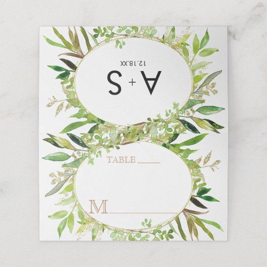 Groen & Goud Blad Ingelijste bladeren Tafelnummer Plaatskaartje (Buitenkant ongevouwen)