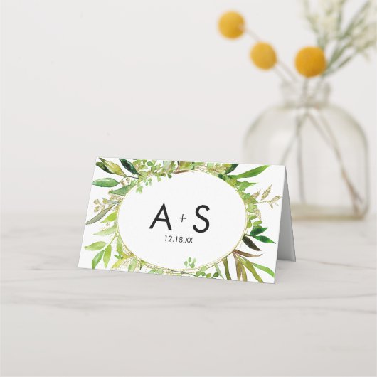 Groen & Goud Blad Ingelijste bladeren Tafelnummer Plaatskaartje (Achterkant)
