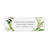 Groen & Goud Blad Ingelijste Bruiloft Retouradres Etiket (Voorkant)