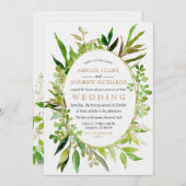 Groen & Goud Blad Ingelijste Uitnodiging van het H (Voorkant / Achterkant)