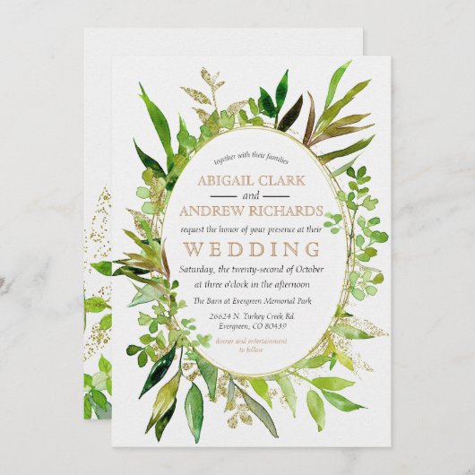 Groen & Goud Blad Ingelijste Uitnodiging van het H (Voorkant / Achterkant)