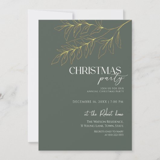 Groen & Goud Blad Kerstfeest Kaart (Voorkant)