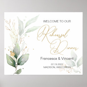 Groen & goud blad Rehearsal Dinner Bord Poster