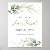 Groen & goud blad, welkom Bruidsfeest bord Poster (Voorkant)