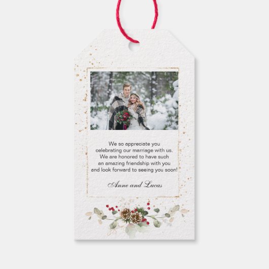 Groen Goud Bladeren Red Berry Bruiloft Dank u Cadeaulabel (Achterkant)