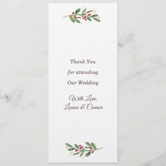 Groen Goud Bladeren Rode Berry Wedding Menu (Achterkant)