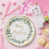 Groen Goud Bladergroen Rode Berry Kerstmis Papieren Bordje (Feest)