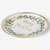 Groen Goud Bladergroen Rode Berry Kerstmis Papieren Bordje (Gekanteld)
