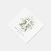 Groen Goud Bladerkruis Doop Papier Servet (Hoek)