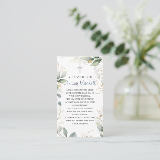 Groen Goud Bladerkruis Doopsgebed Contactkaartje (Staand voorkant)