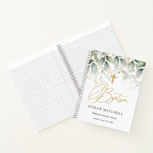 Groen Goud Bladgroen Kruis Baby Doop Notitieboek (Binnen)